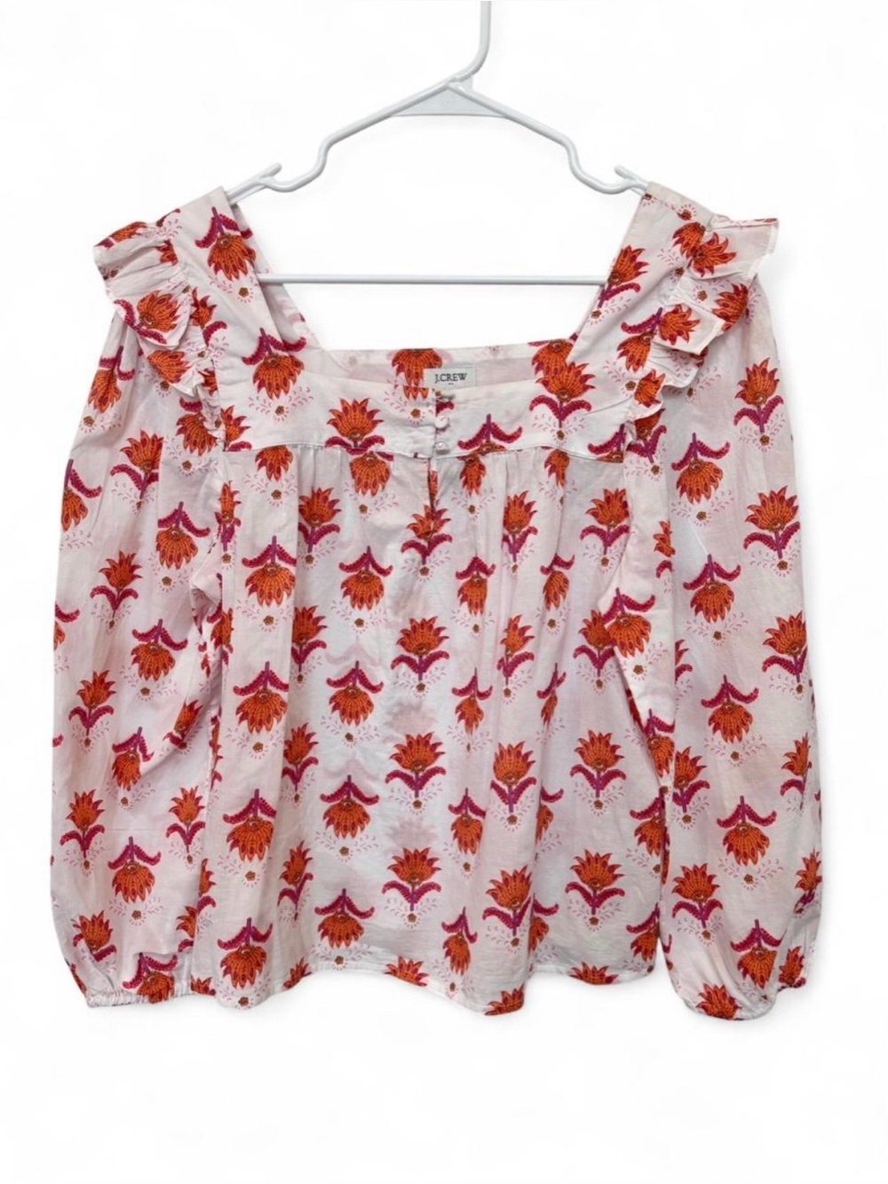 J. Crew Floral Square Neck Ruffle Detail Peasant Blouse Small Lightweight Chic